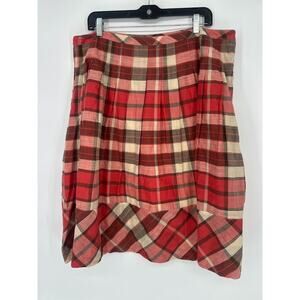 Talbots Sienna Plaid Aline Skirt Size 16 Red Brown Tiered Western Country Boho